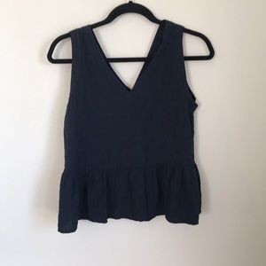 LOFT Navy Muted Floral Peplum